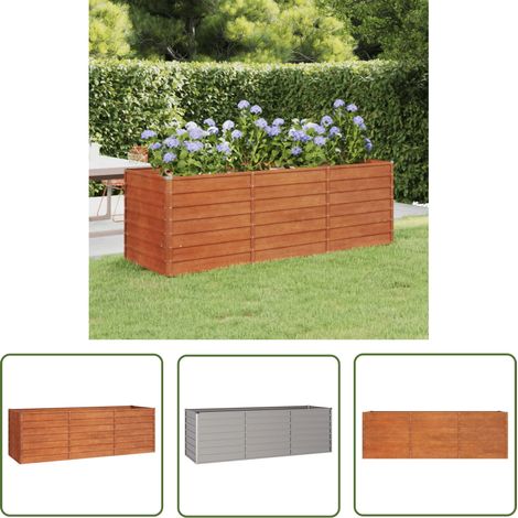 The Living Store Lit surélevé de jardin rouillé 240x80x77 cm acier corten - Jardiniere Exterieur - Pot De Fleurs Extérieur - Bac Acier Corten - Plante Grimpante - Décoration Jardin (1/5)