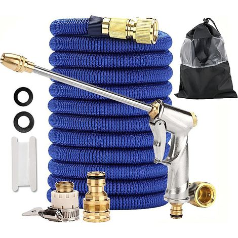 Tuyau d'arrosage extensible 5 en 1 de 15,2 m avec pistolet à eau haute pression en métal, 4 couches de latex et raccord en laiton massif de 1,9 cm, tuyau robuste pour le jardinage, le lavage de (1/5)