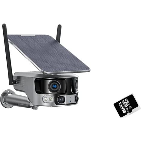 Caméra de sécurité à Domicile 4K 8MP Double Objectif 4G caméra Solaire extérieure 180 ° Ultra Grand Angle de Vue PIR détection Humaine caméra de sécurité 4X Zoom caméra Solaire(4G 128GB Card) (1/5)