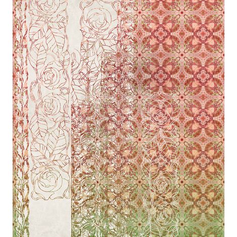 Papier peint panoramique classique Art Nouveau Rouge (1/4)