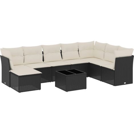 Maison Exclusive - Salon de jardin 9 pcs avec coussins noir résine tressée (1/5)