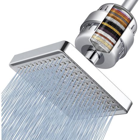 Duschkopf mit 23-stufigem Filter, Hochdruck-Regenbrause 15cm Quadratisch, Chrom (1/5)