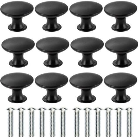 12 Stück schwarze Schubladen-Türgriffe, 30 mm Möbelknauf, Schubladenknöpfe mit einem runden Loch, Türknöpfe, Möbelgriffe für Schrank, Kleiderschrank, Küche, Kinderzimmer (1/5)