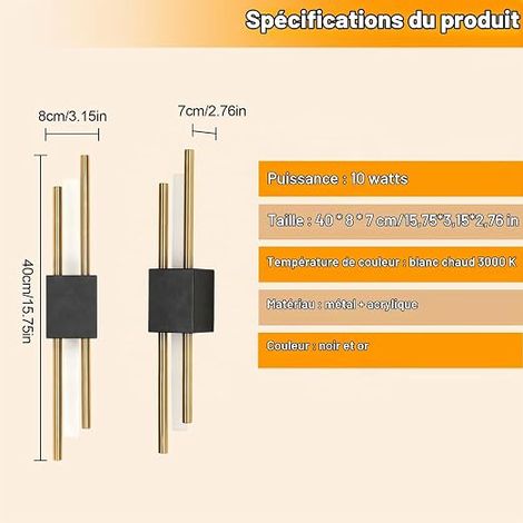 LED Wall Light, 40 cm LED Interior Wall Lamp, Black and Gold (1/3)