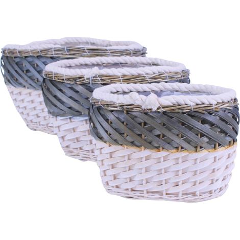 Cesto vimini ovale portavaso bordo cotone, 37x27x22 cm