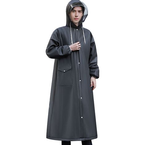 Imperméable EVA simple à large bord, noir, fermeture éclair, grande poche, boutons-pression, poncho de pluie pour voyages, sorties et camping, taille XL (1/5)