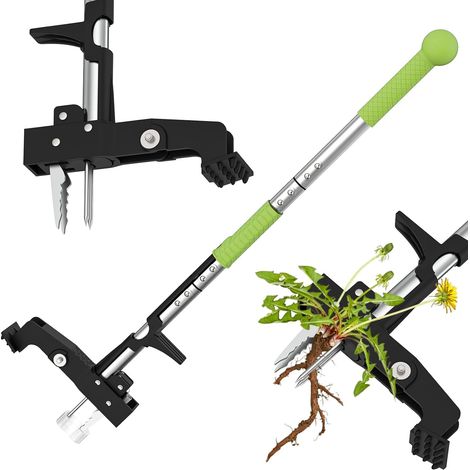 Désherbeur Manuel, Extracteur de Racines à 4 Griffes Outil D'extraction de Pissenlits à Long Manche pour Jardin, Patio et Pelouse, Désherbeur sans Flexion avec Pédale (1/5)