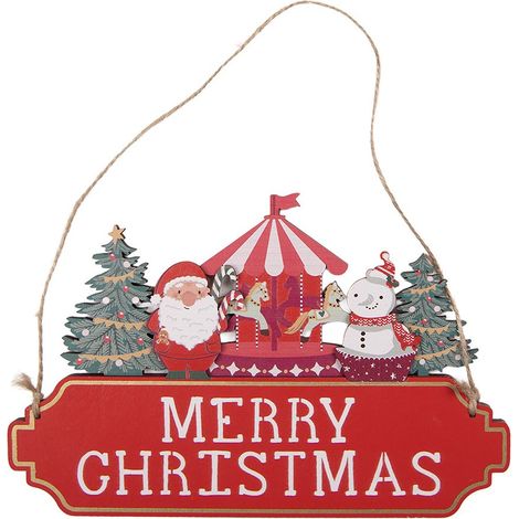 Suspension de Noël en Bois Rouge - Décoration pour Sapin et Maison - 21 x 1 x 14 cm - PANGIVO (1/2)