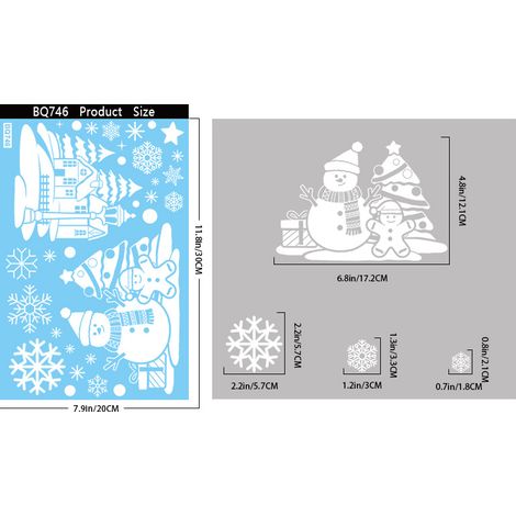 Film adhésif statique pour fenêtre avec flocons de neige blancs de Noël, scène d'hiver enneigée, sapin de Noël avec Père Noël, autocollant pour fenêtre avec maison enneigée et rennes.