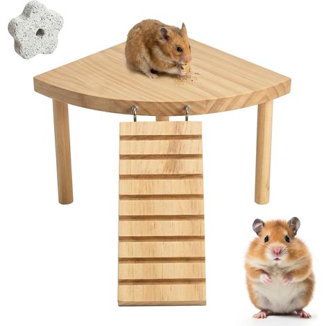 Hamsterplattform aus Holz, Hamsterplattform mit Leiterbrücke, Holzspielzeug, Käfigzubehör mit Leiter, geeignet für Hamster, Rennmäuse, Mäuse (1/5)