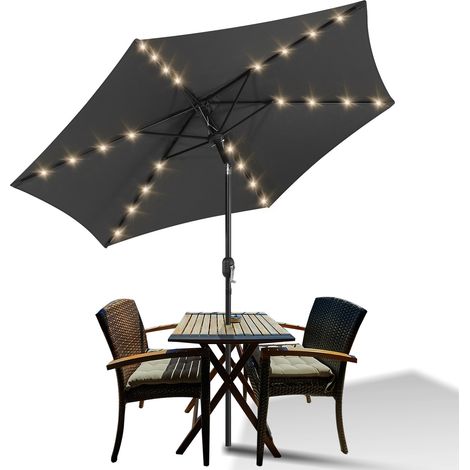 SWANEW Ombrellone da giardino solare a LED dritto con protezione UV e funzione inclinabile Ø270cm Grigio (1/5)