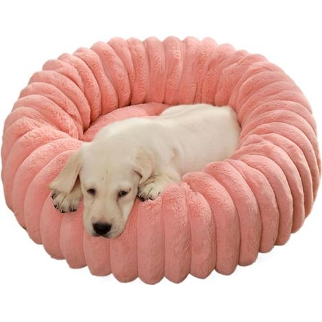 Lit rond en tissu doux rose de 50 cm de diamètre pour chat et chien, lit extra large pour chat, lit chaud pour chien d'hiver (1/5)