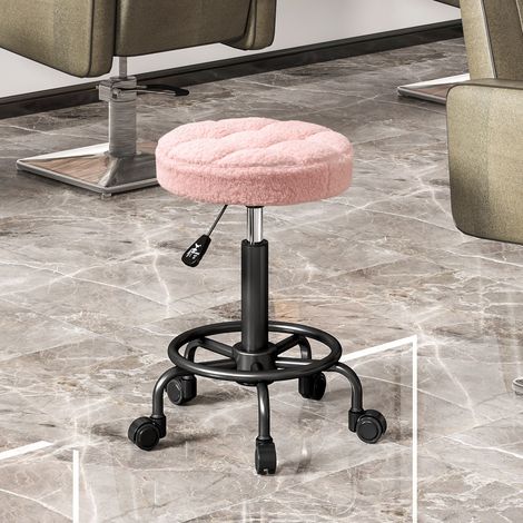 Sgabello con ruote regolabile in altezza, sgabello girevole 55-66 cm, sgabello da lavoro girevole a 360°, Ø50 x 50-66 cm, rosa (1/5)