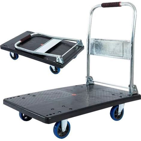CHARIOT - FOXSPORT - Klappbarer Transportwagen mit Plattform - 90×60×69cm - Tragfähigkeit 250 kg - Rutschfeste Oberfläche - Schwarz