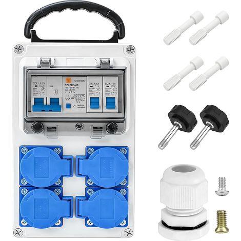 Répartiteur de courant de chantier, répartiteur de prise 4 x Schuko 230 V, 16 A, distributeur mural avec interrupteur FI, IP66, boîtes de distribution murales en (1/5)