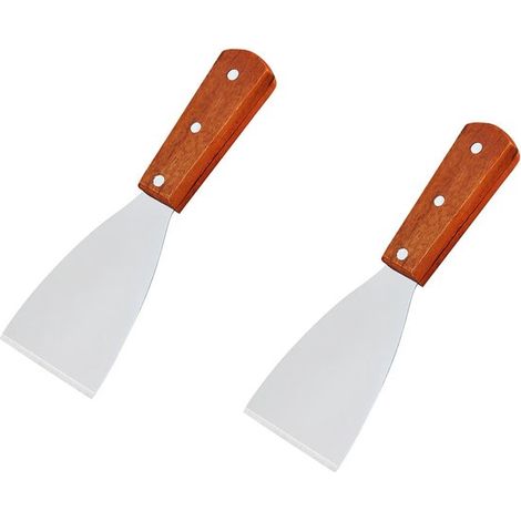Espátula para parrilla de 2 piezas, Espátula para parrilla de acero inoxidable, Espátula para parrilla de barbacoa con mango de madera, Plateada (1/5)