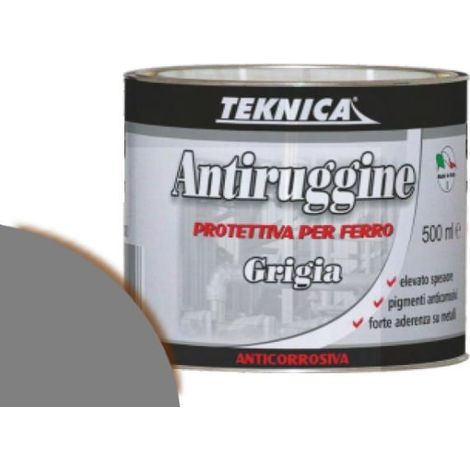 Smalto antiruggine GRIGIO Primer Fondo per ferro alta copertura 500 ml TEKNICA