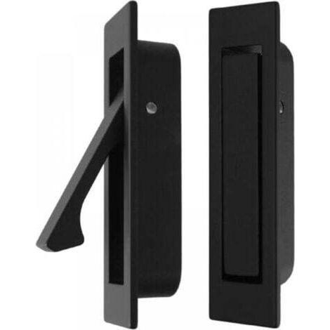 Lot de 2 Poignée De Tirage De Porte Escamotable, Poignée De Tiroir Cachée, Poignées De Porte Coulissante, Quincaillerie De Porte Encastrée Pour Porte De Placard, Porte De Grange(noir) (1/5)