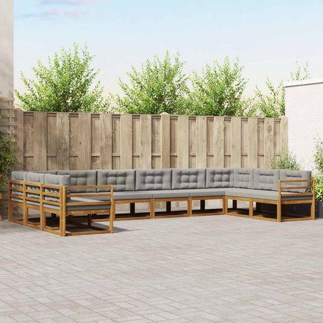 vidaXL Outdoor-Sofagarnitur mit Kissen 10 pcs Natürlich und Hellgrau (1/5)