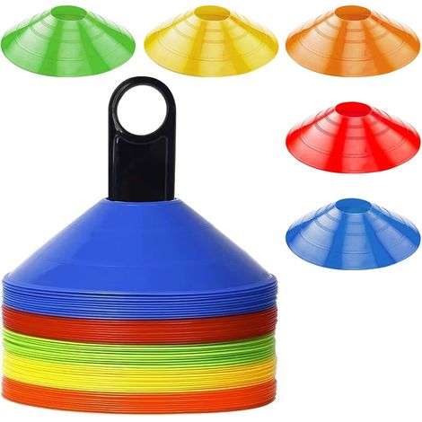 Markierungshütchen für Fußballtraining, mit Netztasche, Schnallenriemenbefestigung, 5 Farben, Sporthütchen für die Begrenzung des Fußballtrainings (1/5)