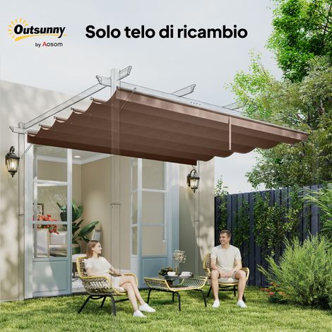 Store à auvent pour pergola 3x3 m, 250x255 cm, en polyester avec 10 orifices d'évacuation, teinte café (1/5)