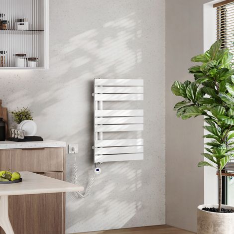 EMKE Elektrischer Badheizkörper mit WiFi 76 x 50 cm Weiß 400 W Handtuchheizkörper, Smart Home, Flachrohr 24/7 Timer & Alexa kompatibel