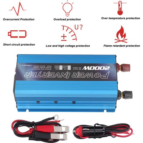 Onduleur 2000 W, convertisseur CC 12 V vers CA 220 V/110 V, pour applications solaires extérieures ou véhicules, bleu 220 V (1/5)