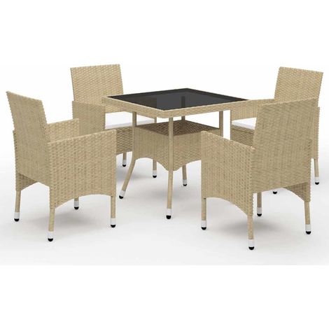 vidaXL Muebles de jardín 5 piezas ratán sintético y vidrio beige (1/4)