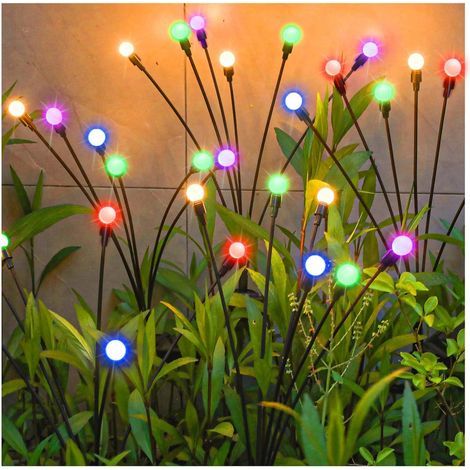 Lampes solaires d'extérieur, 4 pièces, 10 LED, lucioles, pour jardin, balcon, décoration de jardin, étanche IP65 (RVB) [Classe énergétique G] (1/5)