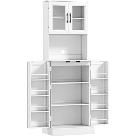 GagaBuffet de cuisine etagere reglable plan de travail portes acrylique passe-cable MDF Blanc (1/5)