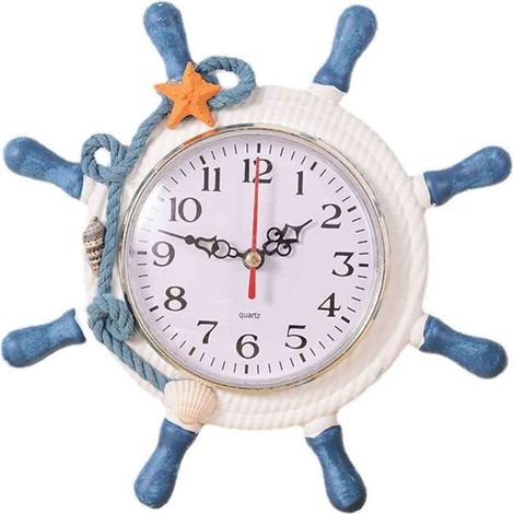 Horloge décorative de plage sur le thème maritime, horloge décorative sur le thème de l'océan, décoration de roue de voilier (couleur aléatoire) (1/5)