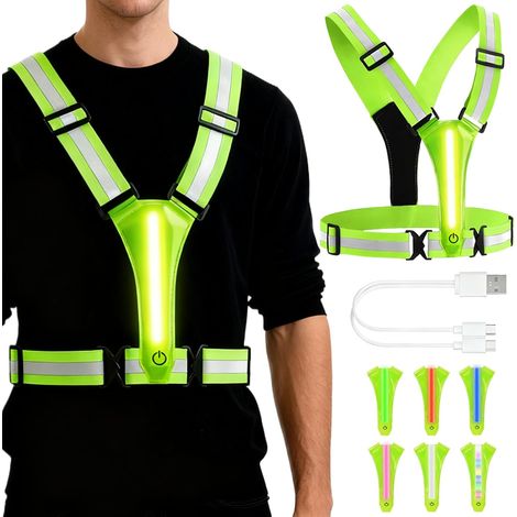 Gilet réfléchissant, gilet réfléchissant rechargeable par USB, longueur : 36-53 cm, tour de taille : 70-105 cm.