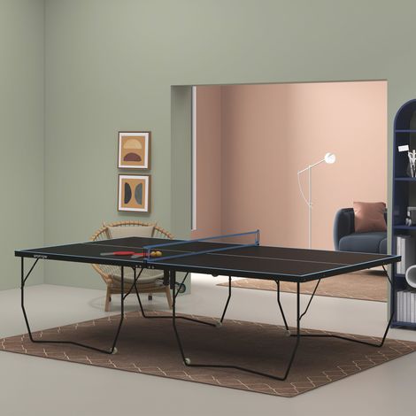 Tavolo da ping-pong pieghevole, 8 ruote, telaio in acciaio verniciato a polvere, MDF, 274 x 152,5 x 76 cm, nero