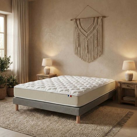 Ensemble 140x200 Matelas polylatex 80 kg/m3 et sommier tapissier gris (1/5)