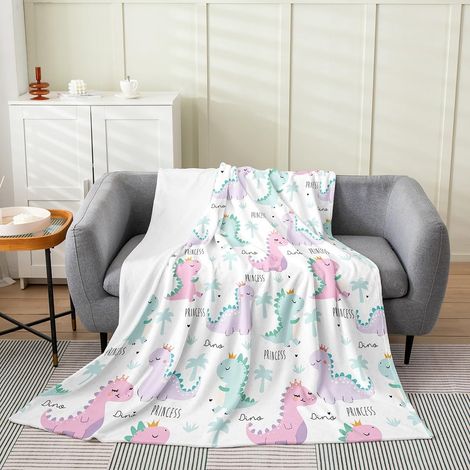 Couverture en flanelle pour enfants avec dinosaures, 152 x 127 cm - Violette, motif princesse kawaii et animaux de la jungle, couverture aquarelle peinte à la main pour garçons et filles (1/5)