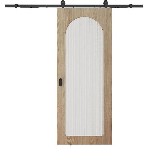 Porta scorrevole con sistema a parete in legno e MDF - arco in vetro temperato scanalato - H205 x L83 cm - ODEZA (1/4)