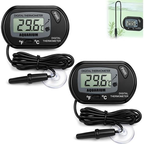 Thermomètre Aquarium LCD 2 PCS avec Sonde Étanche Ventouse Pile LR44 Thermomètre Digital Précis 0.1°C pour Aquarium Terrarium Reptiles Incubateur Réfrigérateur Congélateur Batterie Remplaçable (1/5)