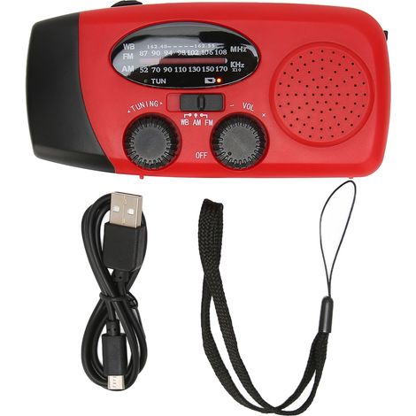 Une radio à manivelle avec lampe torche de secours, une radio portable solaire Esky, une radio météo AM/FM NOAA autonome et un chargeur de téléphone portable avec batterie externe de 1200 mAh. Un exce (1/5)