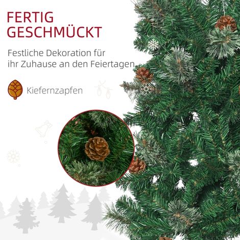 Sapin de Noël artificiel, fin, avec pommes de pin, ignifuge, 54 x 195 cm, vert, idéal pour petit espace, résistant au feu, décoration festive. (1/5)