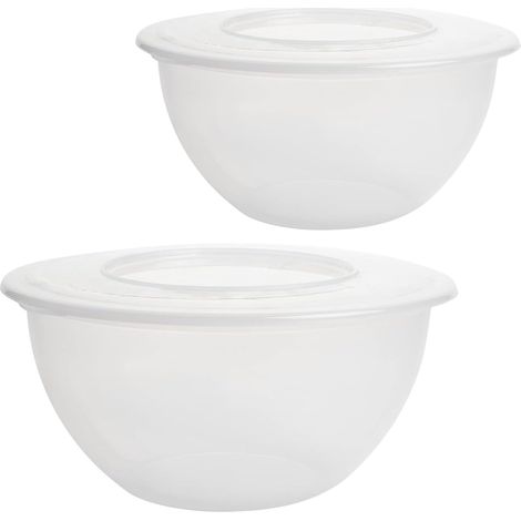 Lot de 2 Bols mélangeurs, Plastique transparent sans BPA, Couvercle inclus, Capacité 5L, Cuisine et stockage