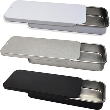 boîte de rangement en métal avec couvercle coulissant boîte portable pour coton-tiges cure-dents accessoires de voyage Noir Blanc Argent (1/5)