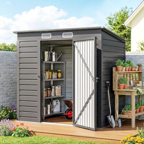 Abri de jardin 2.3m² - pour Outils - cabanon Porte verrouillable - dim. 191L x 130P x 166.5-183H cm - acier