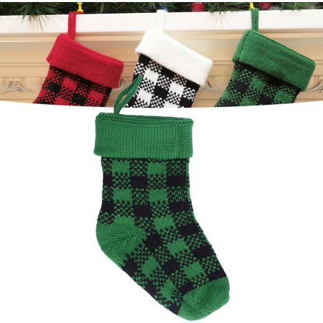 Petites chaussettes de Noël tricotées, décorations de Noël, sacs cadeaux de Noël, pendentifs chaussettes de Noël en acrylique, noirs et verts. (1/5)
