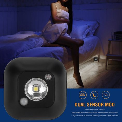 Mini veilleuse LED sans fil à détecteur de mouvement infrarouge, alimentée par piles, pour armoire ou placard, noire (1/5)