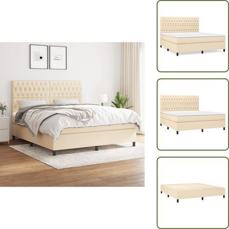 Boxspringbett mit Matratze Creme 180x200 cm Stoff - Boxspringbett - Doppelbett - Cremefarbenes Bett - Bettrahmen - Matratze (1/5)