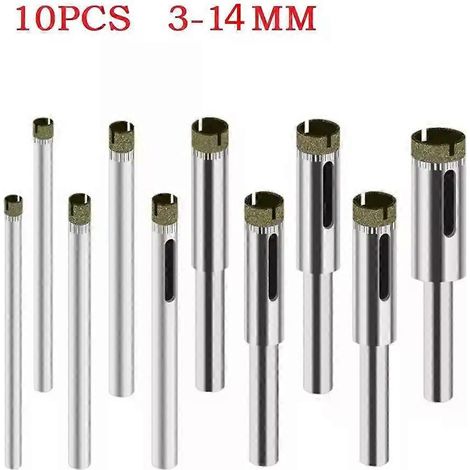 10-teiliges diamantbeschichtetes HSS-Bohrer-Set für Fliesen, Marmor, Glas und Keramik, Lochsägen-Bohrer für Elektrowerkzeuge, 3 mm–14 mm (1/4)