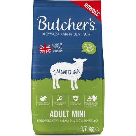 Cibo secco per cani di piccola taglia con agnello Butcher's Adult Mini 1,7 kg 1 pz. (1/2)