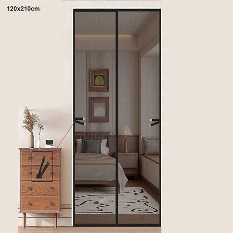 Moustiquaire de porte magnétique (120 x 210 cm) : barrière anti-insectes en maille, installation sans perçage, assure l'intimité (1/4)