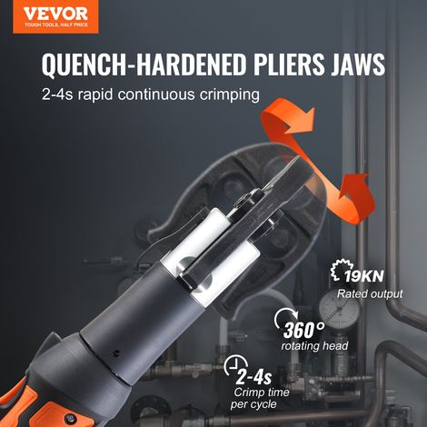 Kit d'outils de sertissage de tuyaux électriques alimentés avec 2 batteries 18 V 2,0 Ah, pince à sertir professionnelle, avec mâchoires V15, V22, V28, chargeur rapide et étui de transport, 360° (1/5)