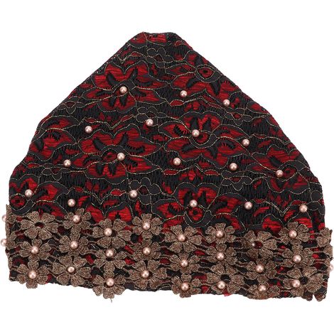 Turban Head Wraps Vintage Style Beaded Embroidered Stretchy Fabric Hair Hat for Daily Wear (1/5)